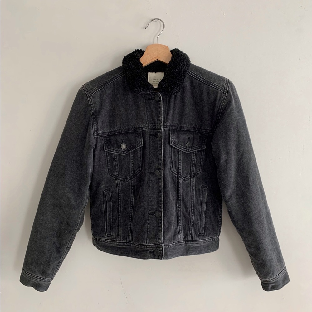 American Eagle Black Sherpa Denim Jacket